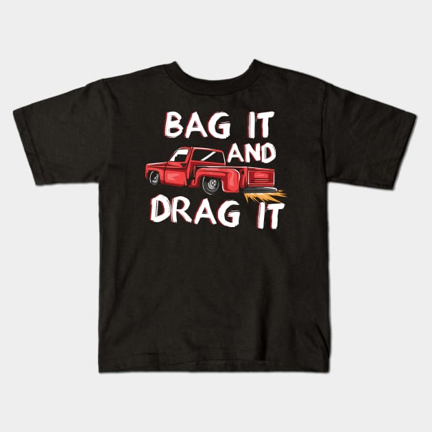 MINI TRUCK DRAGGING: Bag It Drag It Kids T-Shirt by woormle